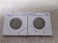 1865 & 1870 3 Cent Pieces