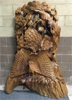Over 6' Tall  Wood Teak Carving of Peacocks