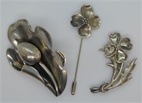3 pcs. Sterling Silver Brooches / Pins