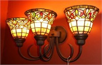 Lot #43 - Pair of Tiffany style triple sconce