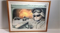 23" x 19" framed military colored pencil drawing