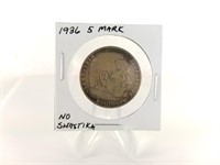 1936 SILVER GERMAN 5 MARK COIN NO SWASTIKA