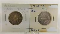 1876A & 1915A SILVER GERMAN 1 MARKS COIN