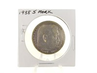 1938 GERMAN SILVER 5 MARK COIN