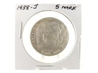 1938-J GERMAN SILVER 5 MARK COIN