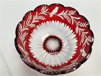 RED CUT TO CLEAR LARGE GLASS BOWL