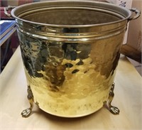 LARGE HAMMERED BRASS FOOTED PLANTER