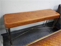 MARQUETRY STYLE SOFA TABLE W METAL BASE