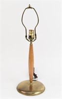 MID CENTURY BRASS & WOOD TABLE LAMP