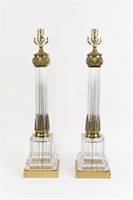 PAIR OF HOLLYWOOD REGENCY CRYSTAL COLUMN LAMPS