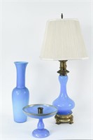 GROUPING OF BLUE OPALINE GLASS
