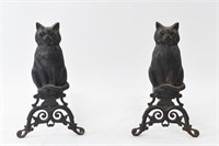PAIR OF BLACK CAT CAST IRON ANDIRONS