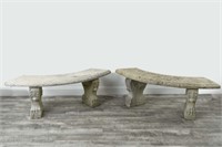PAIR OF CURVED CEMENT GARDEN BENCHES