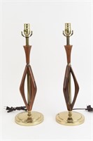 MID-CENTURY TEAK & BRASS LAMPS