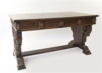 GOTHIC STYLE CARVED OAK DESK