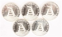 5 BOSTON TEA PARTY DONT TREAD ON ME SILVER ROUNDS