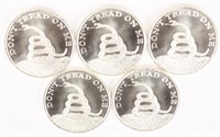 5 BOSTON TEA PARTY DONT TREAD ON ME SILVER ROUNDS