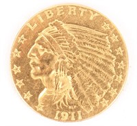 $2.50 1911 INDIAN HEAD GOLD QUARTER EAGLE