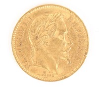 1865 B FRANCE 20 FRANCS GOLD COIN