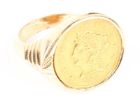 14K YELLOW GOLD 1861 $2.50 GOLD COIN RING