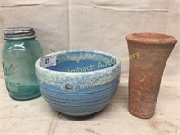 Painted terra cotta flower pot & cemetary vase