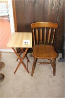 Maple Dining Chair & Folding TV Tray 26" Tall