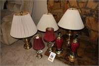 (2) Matching 28" Lamps w/ Shades, One Brass 25"