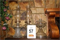 (2) Oil Lamps & Oil Lamp Base: Matching Lamps 15"