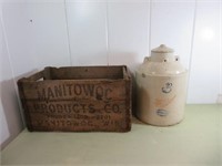 Wood Manitowoc Crate & Red Wing Crock