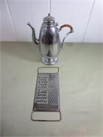 Silver Plate Teapot and a Metal Cheese Grater