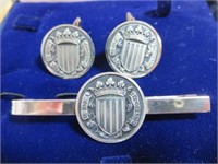 Sterling Silver Cufflinks and Tie Clip Set, 22.8g