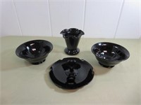 (4) Very Dark Amethyst/Black Glass Dishes