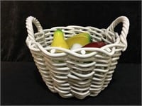 Ceramic Basket with Wood Fruit