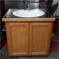 Bathroom Oak Base Cabinet w/ Sink & Faucet