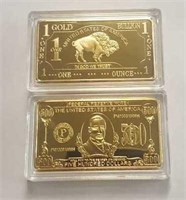 2 Commemorative Gold Plated Gold Bars