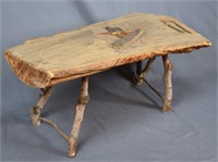 PRIMITIVE HAND CARVED TABLE, POSSIBLY LOGGER CAMP