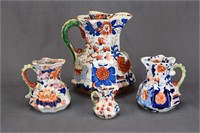 LOT OF 4 GAUDY WELSH PITCHER,