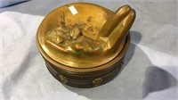 Bronze metal nude lady ashtray, wood base with 3