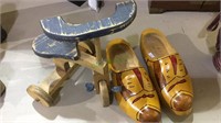 Wood Dutch shoes with a wood tricycle, heart seat