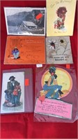 Five black Americana cards including advertising