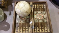 Inlaid wood chess board box, cut bone ball, chess