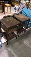 Pair of mahogany three-tier tables, 27 x 17x17,