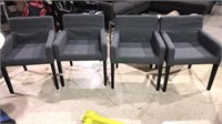 4 upholstered dining arm chairs, dark gray tweed