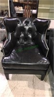 Black leather like armchair with Chrome tacks, 30