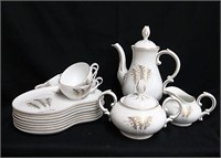Coffee/luncheon set for 6, hand painted gilt