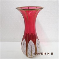 Enamel and gilt overlay Cranberry 11.5" vase