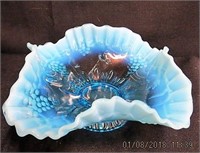 Blue opalescent ruffled 8.25" bowl