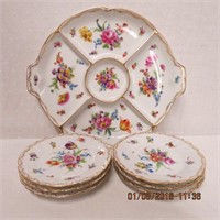 Dresden Rose 12" divided serving plate and 6