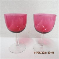 2 Cranberry glass 4.5" goblets