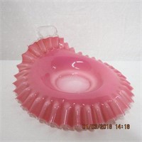 Hand blown ruffled case glass bowl with applied